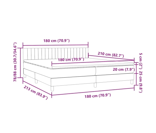 Cama box spring con colchón terciopelo gris oscuro 180x210 cm