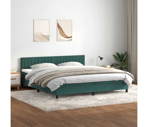 Cama box spring con colchón terciopelo verde oscuro 180x210 cm