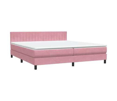 Cama box spring con colchón terciopelo rosa 180x210 cm