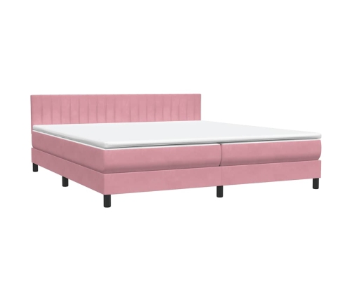 Cama box spring con colchón terciopelo rosa 200x210 cm