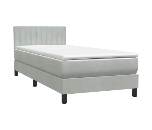 Cama box spring con colchón terciopelo gris claro 80x220 cm