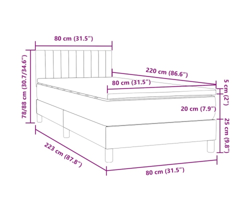 Cama box spring con colchón terciopelo verde oscuro 80x220 cm