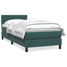 Cama box spring con colchón terciopelo verde oscuro 80x220 cm