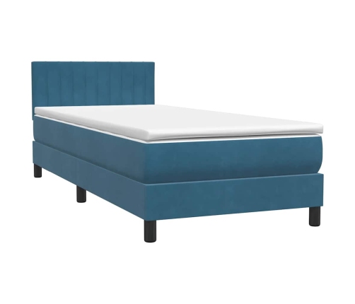 Cama box spring con colchón terciopelo azul oscuro 80x220 cm