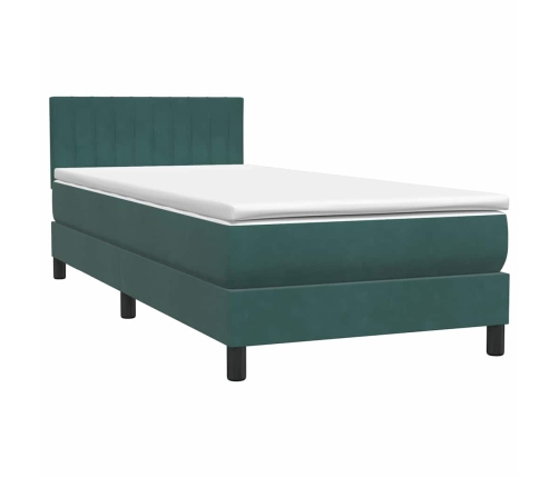 Cama box spring con colchón terciopelo verde oscuro 90x220 cm