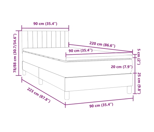 Cama box spring con colchón terciopelo verde oscuro 90x220 cm