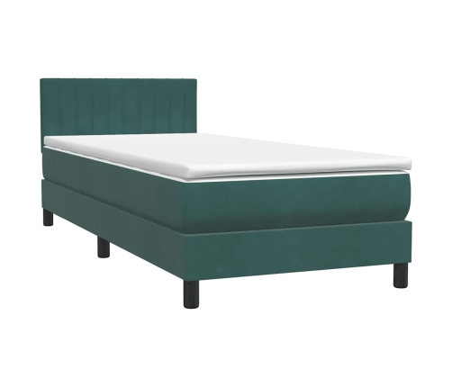 Cama box spring con colchón terciopelo verde oscuro 100x220 cm