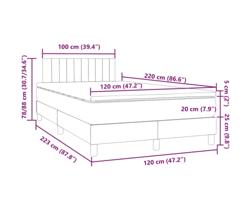 Cama box spring con colchón terciopelo gris claro 120x220 cm