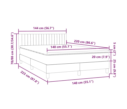 Cama box spring con colchón terciopelo gris claro 140x220 cm