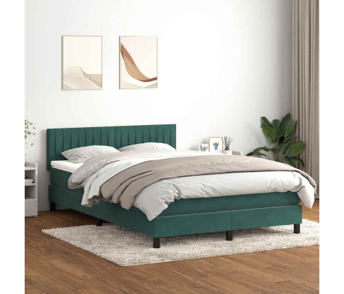 Cama box spring con colchón terciopelo verde oscuro 160x220 cm