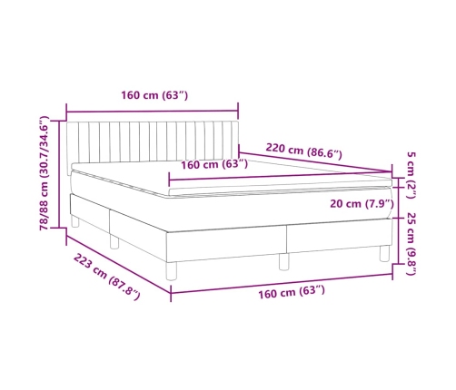 Cama box spring con colchón terciopelo verde oscuro 160x220 cm