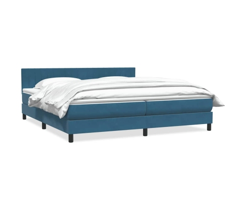 Cama box spring con colchón terciopelo azul oscuro 200x220 cm