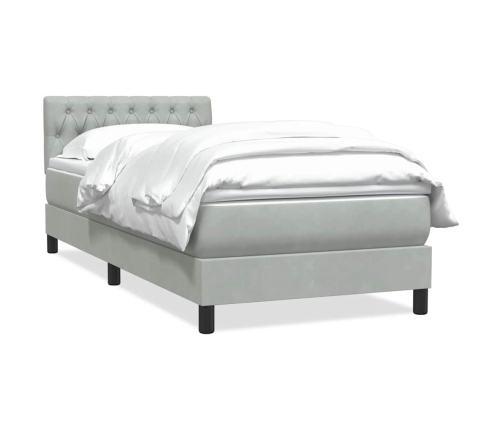 Cama box spring con colchón terciopelo gris claro 80x210 cm