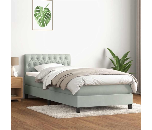 Cama box spring con colchón terciopelo gris claro 80x210 cm