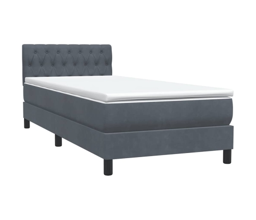 Cama box spring con colchón terciopelo gris oscuro 80x210 cm