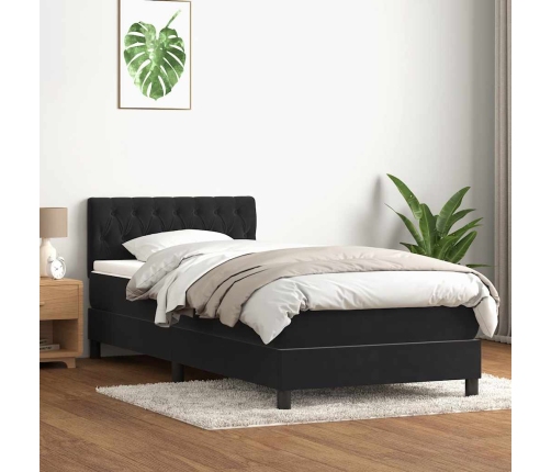 Cama box spring con colchón cuero sintético negro 80x210 cm