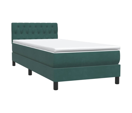 Cama box spring con colchón terciopelo verde oscuro 80x210 cm