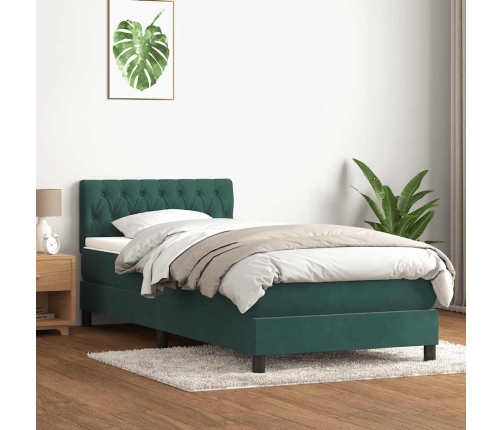 Cama box spring con colchón terciopelo verde oscuro 80x210 cm