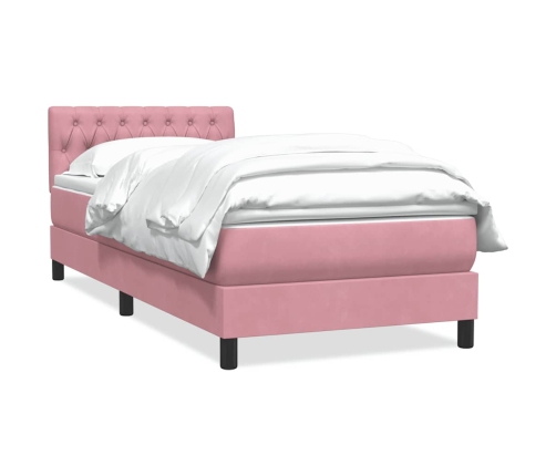 Cama box spring con colchón terciopelo rosa 80x210 cm