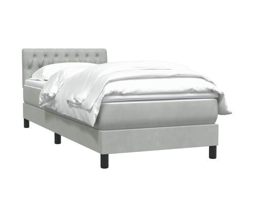 Cama box spring con colchón terciopelo gris claro 90x210 cm