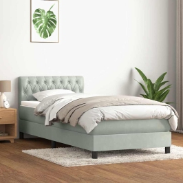 Cama box spring con colchón terciopelo gris claro 90x210 cm