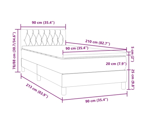 Cama box spring con colchón terciopelo gris oscuro 90x210 cm