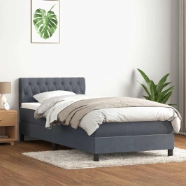 Cama box spring con colchón terciopelo gris oscuro 90x210 cm