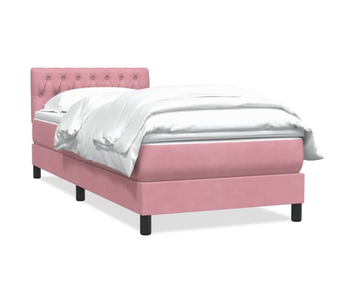 Cama box spring con colchón terciopelo rosa 90x210 cm