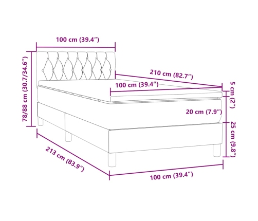 Cama box spring con colchón terciopelo gris oscuro 100x210 cm