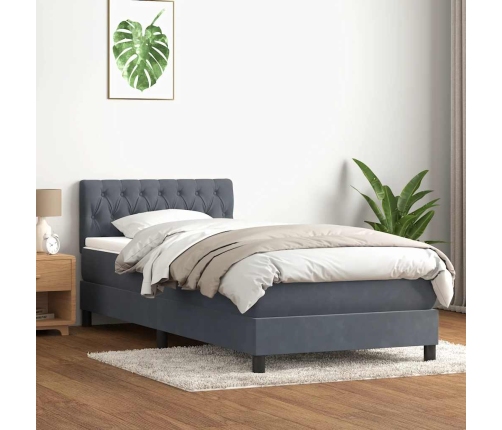 Cama box spring con colchón terciopelo gris oscuro 100x210 cm