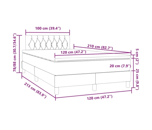 Cama box spring con colchón terciopelo verde oscuro 120x210 cm