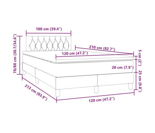 Cama box spring con colchón terciopelo azul oscuro 120x210 cm