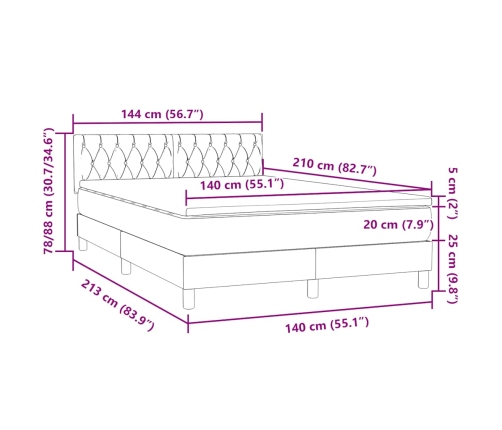 Cama box spring con colchón terciopelo negro 140x210 cm