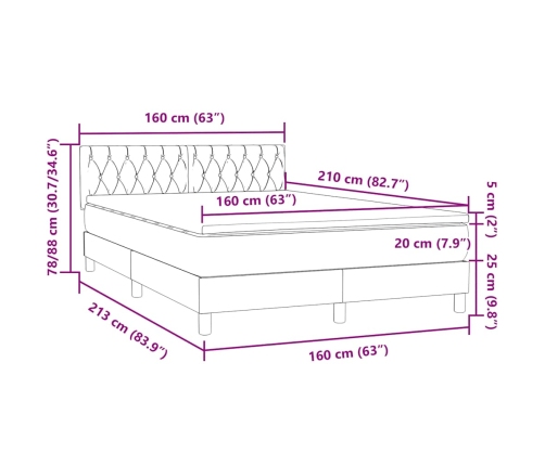 Cama box spring con colchón terciopelo negro 160x210 cm