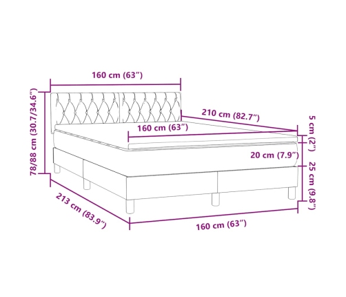 Cama box spring con colchón terciopelo rosa 160x210 cm