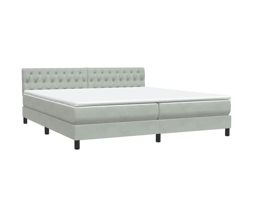 Cama box spring con colchón terciopelo gris claro 180x210 cm