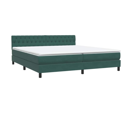 Cama box spring con colchón terciopelo verde oscuro 180x210 cm