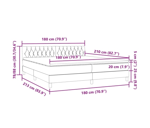 Cama box spring con colchón terciopelo rosa 180x210 cm