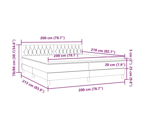 Cama box spring con colchón terciopelo negro 200x210 cm