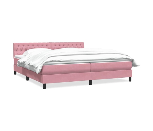 Cama box spring con colchón terciopelo rosa 200x210 cm