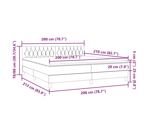 Cama box spring con colchón terciopelo rosa 200x210 cm