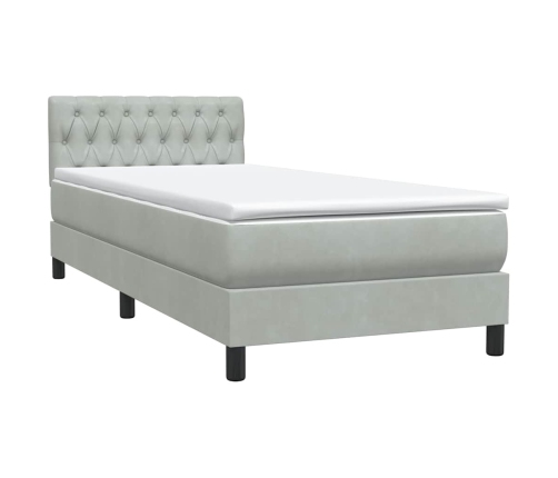 Cama box spring con colchón terciopelo gris claro 80x220 cm