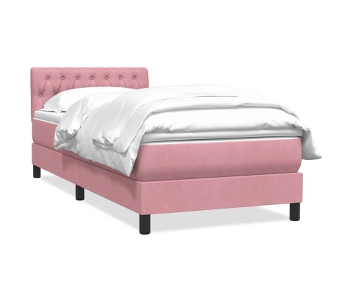 Cama box spring con colchón terciopelo rosa 80x220 cm