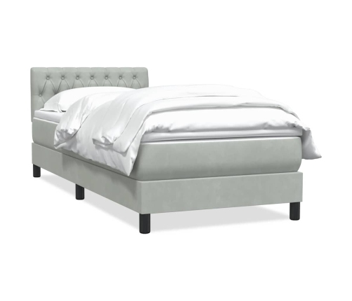 Cama box spring con colchón terciopelo gris claro 90x220 cm