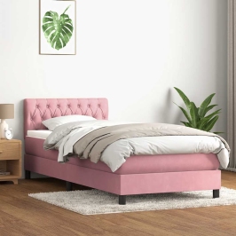 Cama box spring con colchón terciopelo rosa 100x220 cm