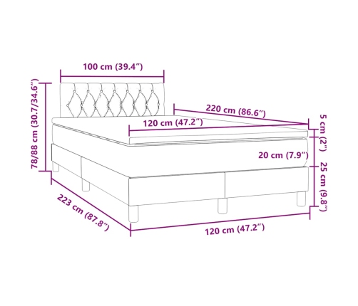 Cama box spring con colchón terciopelo gris oscuro 120x220 cm