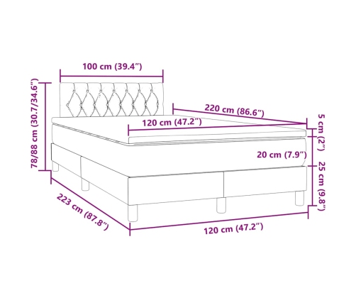 Cama box spring con colchón terciopelo negro 120x220 cm