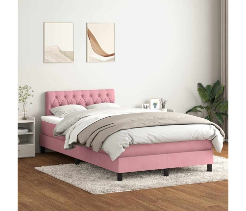 Cama box spring con colchón terciopelo rosa 120x220 cm