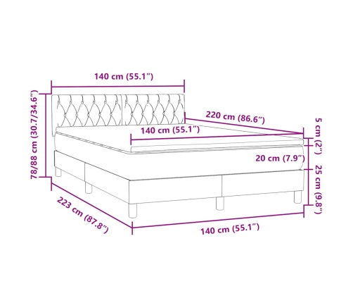 Cama box spring con colchón terciopelo azul oscuro 140x220 cm