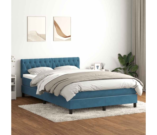 Cama box spring con colchón terciopelo azul oscuro 140x220 cm